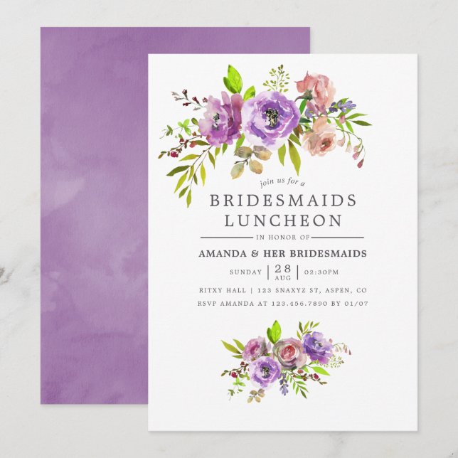 Inbjudan till Blommigten Vår Bridesmaids Luncheon (Fram/baksida)
