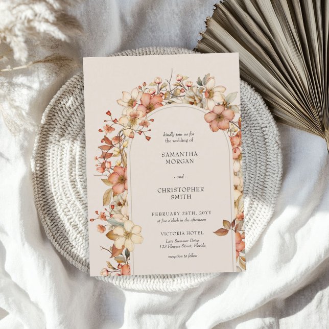 Inbjudan till Blommigten Wildblomma Bröllop Boho L (Wildflower Wedding Boho Country Floral Invitation)