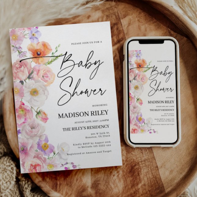 Inbjudan till blommigtens babyvisningsprogram | Fl (baby shower invitation floral)