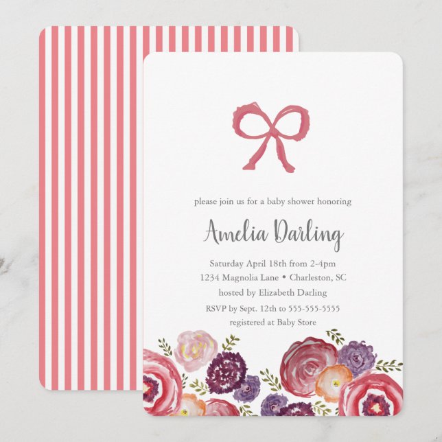 Inbjudan till blommor och babyskor (Fram/baksida)