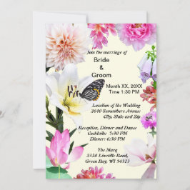 Inbjudan till blommor och fjäril-bröllop