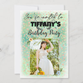 Inbjudan till blomning och fjäril-födelsedag