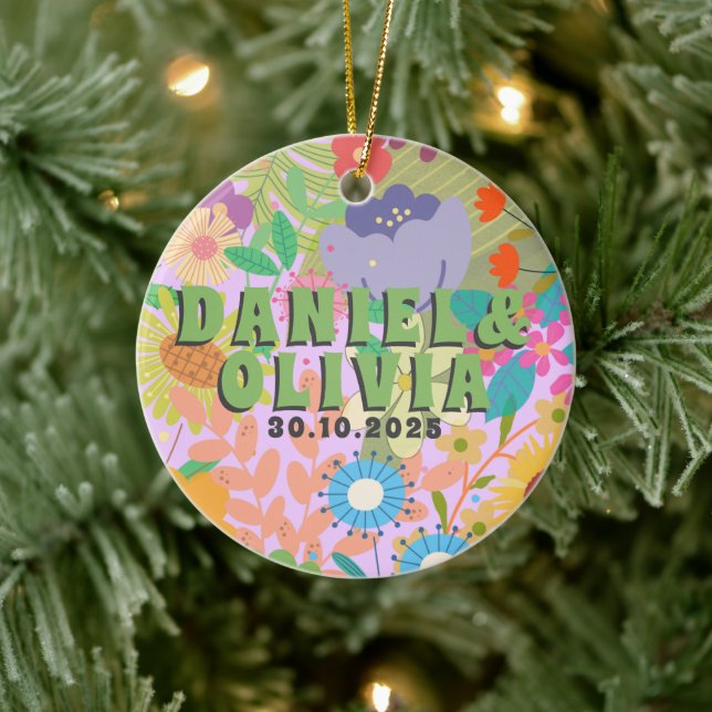 Inbjudan till blomsterbröllop julgransprydnad keramik (Träd)