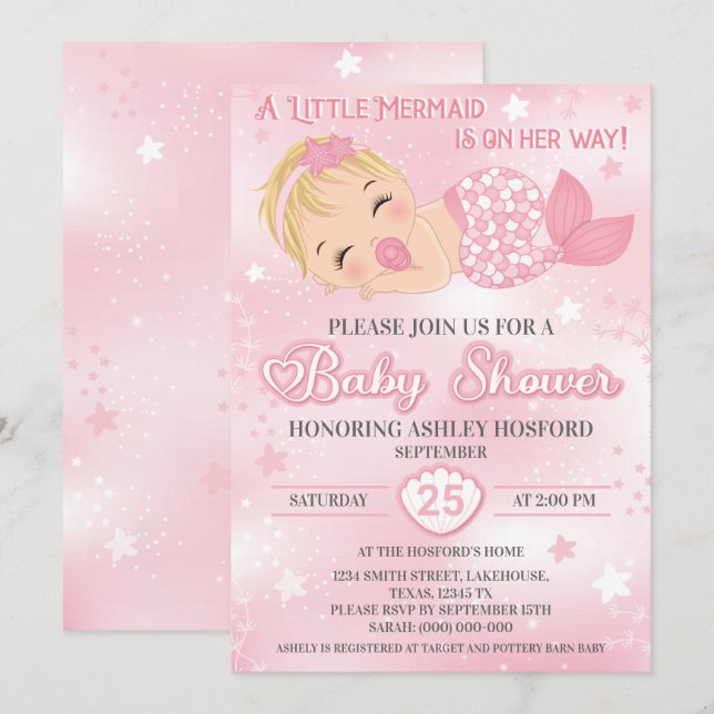 Inbjudan till Blond Girl Baby Shower | Baby Sjöjun (Fram/baksida)