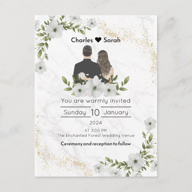 Inbjudan till bloomer i Bröllop: En Blommigt Fairy Vykort (Framsida)