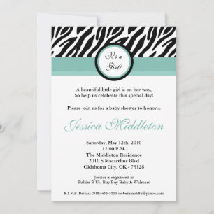Inbjudan till Blu Zebra tryck Baby Shower fem gång