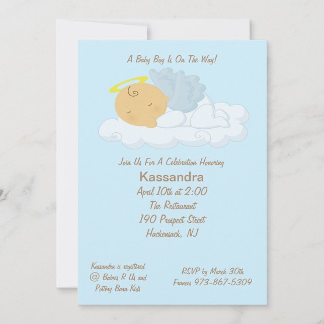 Inbjudan till Blue Baby Angel Baby Shower (Framsida)