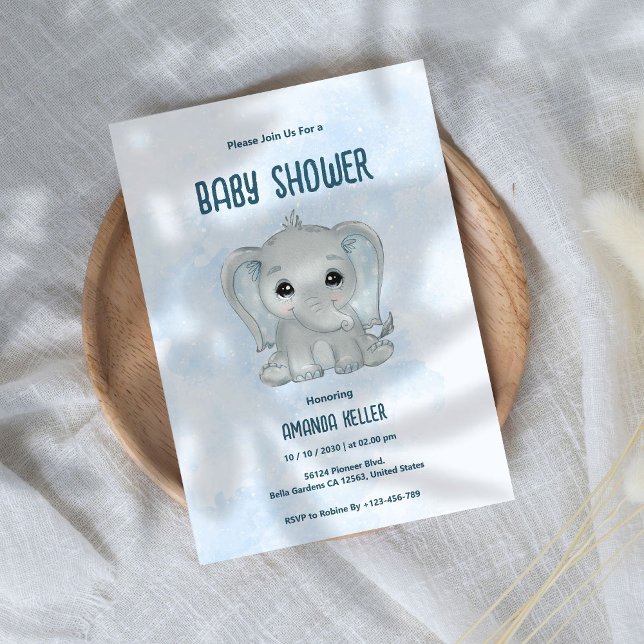 Inbjudan till Blue Baby Elephant Baby Shower (Skapare uppladdad)