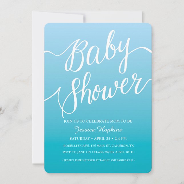 Inbjudan till Blue Baby Shower | Handskript (Framsida)