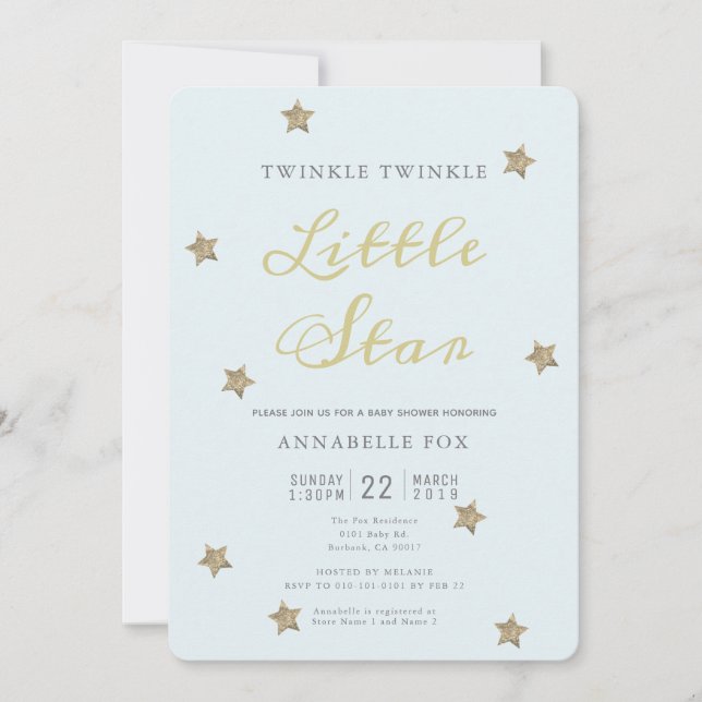 Inbjudan till Blue Baby Shower med dubbla stjärnor (Framsida)