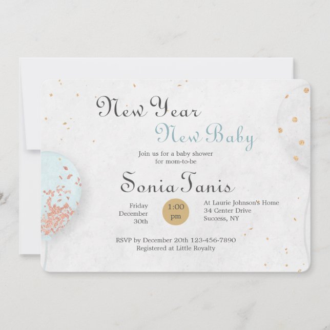 Inbjudan till Blue Balloon Baby Shower (Framsida)