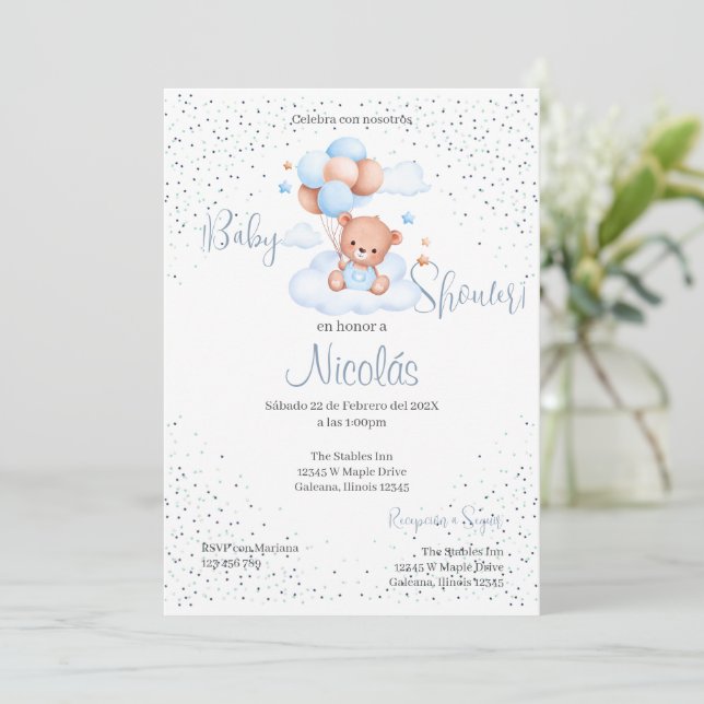 Inbjudan till Blue Bear Spain Baby Shower Boy (Stående Fram)