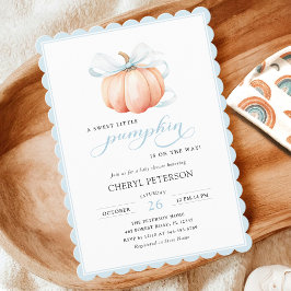 Inbjudan till Blue Bow Baby Shower Little Pumpkin 