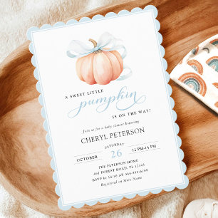 Inbjudan till Blue Bow Baby Shower Little Pumpkin