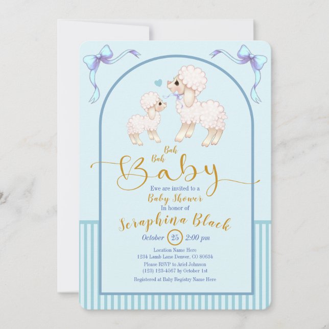 Inbjudan till Blue Boy Sheep och Lamb Baby Shower (Framsida)