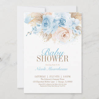 Inbjudan till Blue Boys Pampas Grass Baby Shower