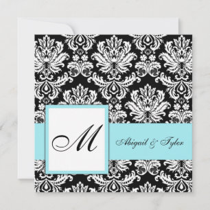 Inbjudan till Blue Bröllop Monogram Damask