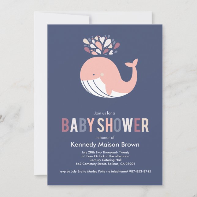 Inbjudan till Blue Bursting Whale Baby Shower (Framsida)