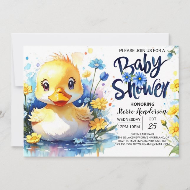 Inbjudan till Blue Duckling Baby Shower (Framsida)