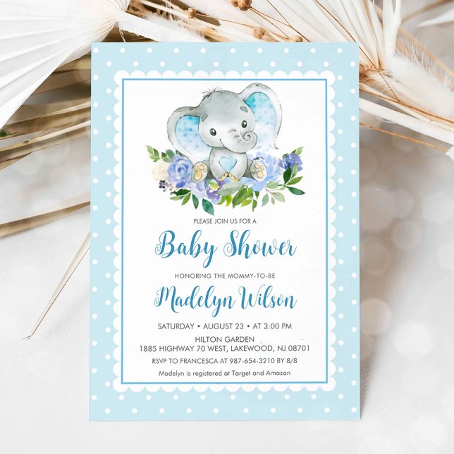 Inbjudan till Blue Elephant Baby Shower (Blue Elephant Baby Shower Invitation)