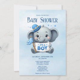Inbjudan till Blue Elephant Baby Shower