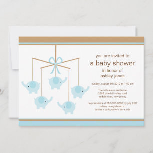 Inbjudan till Blue Elephant Mobile Boy Baby Shower