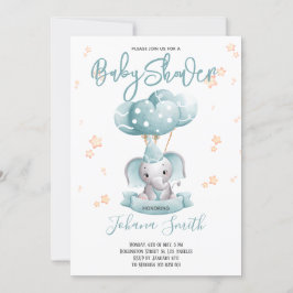 Inbjudan till Blue Elephant Watercolor Baby Shower