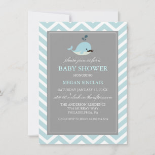 Inbjudan till Blue Mustache Whale Boy Baby Shower