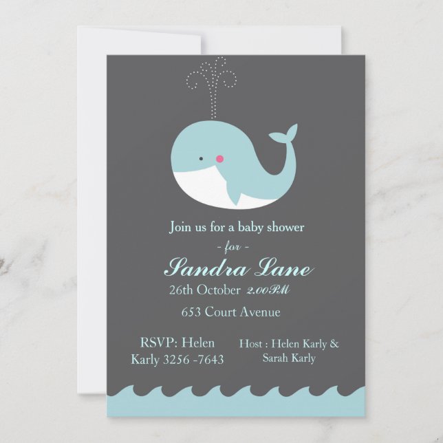 Inbjudan till Blue Nautical Whale Baby Shower (Framsida)
