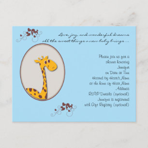 Inbjudan till Blue och Brown Giraffe Baby Shower