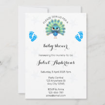 Inbjudan till Blue Peacock Baby Shower