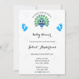 Inbjudan till Blue Peacock Baby Shower