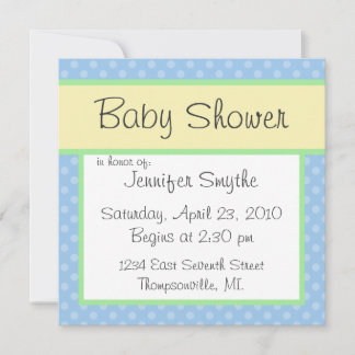 Inbjudan till Blue Polka Dotty Baby Shower
