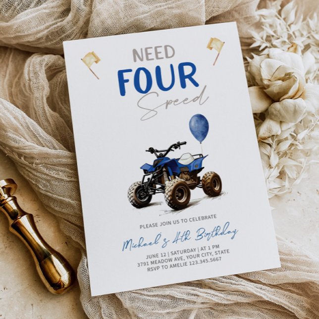 Inbjudan till Blue Quad Bike 4e födelsedagen (Skapare uppladdad)