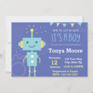 Inbjudan till Blue Robot Baby Shower