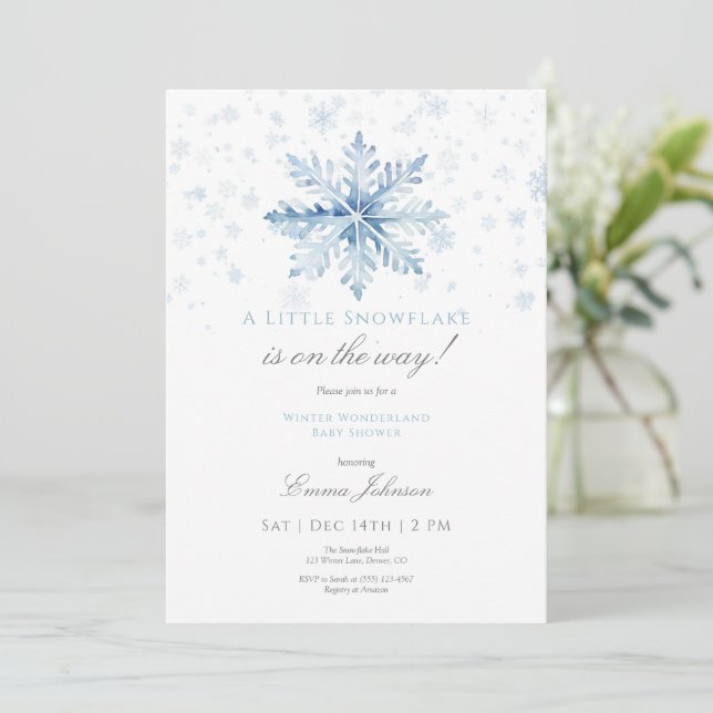 Inbjudan till Blue Snowflake Baby Shower (Stående Fram)