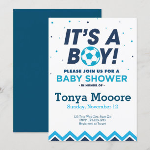 Inbjudan till Blue Soccer Baby Shower