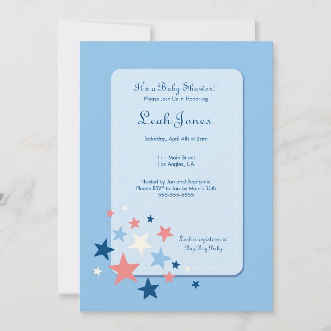 Inbjudan till Blue Stars Boy Baby Shower (Framsida)