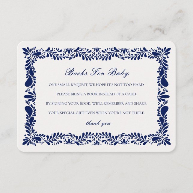 Inbjudan till Blue Talavera Tile Bokar Baby Infoga (Framsida)