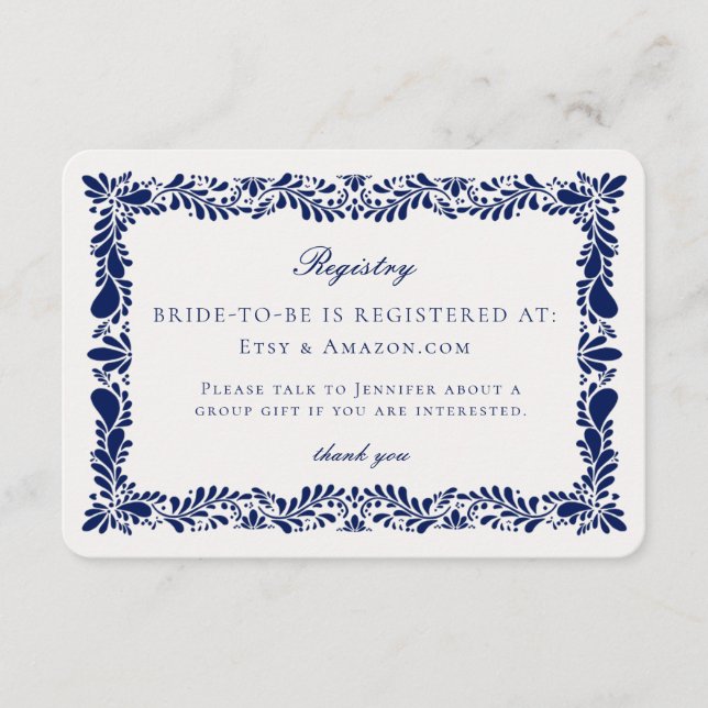 Inbjudan till Blue Talavera Tile-registerkort Info (Framsida)