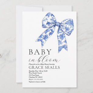 Inbjudan till Blue Toile Bow Baby Shower