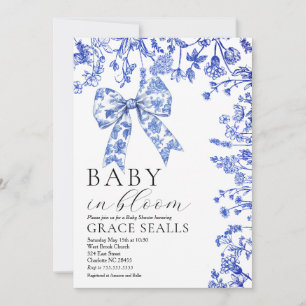 Inbjudan till Blue Toile Bow Baby Shower