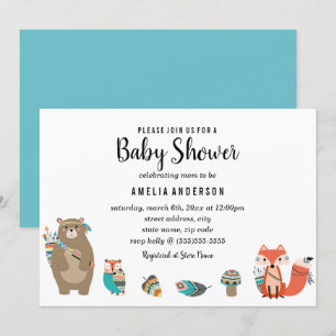 Inbjudan till Blue Tribal Animal Baby Shower