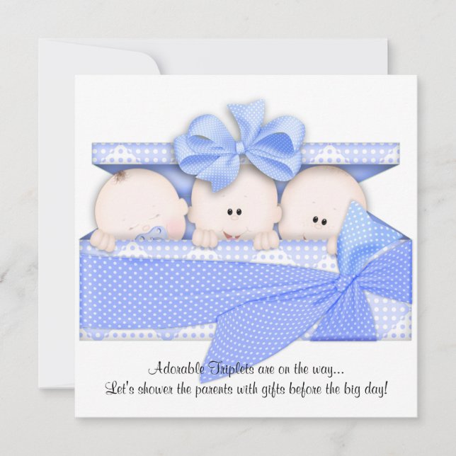 Inbjudan till Blue Triplet Baby Shower (Framsida)