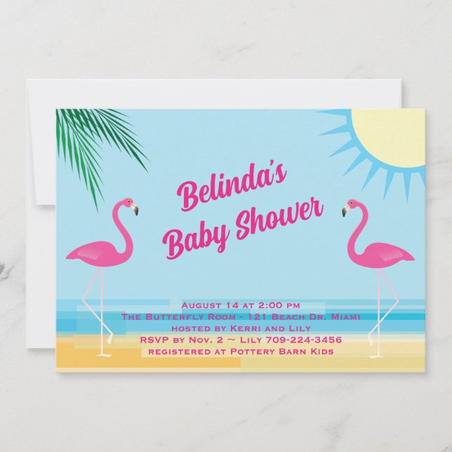 Inbjudan till Blue Tropical Beach Baby Shower (Framsida)