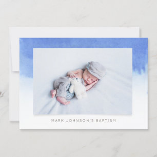 Inbjudan till Blue Watercolor Photo Baptism Party