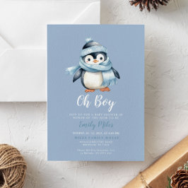 Inbjudan till Blue Winter Penguin Baby Shower