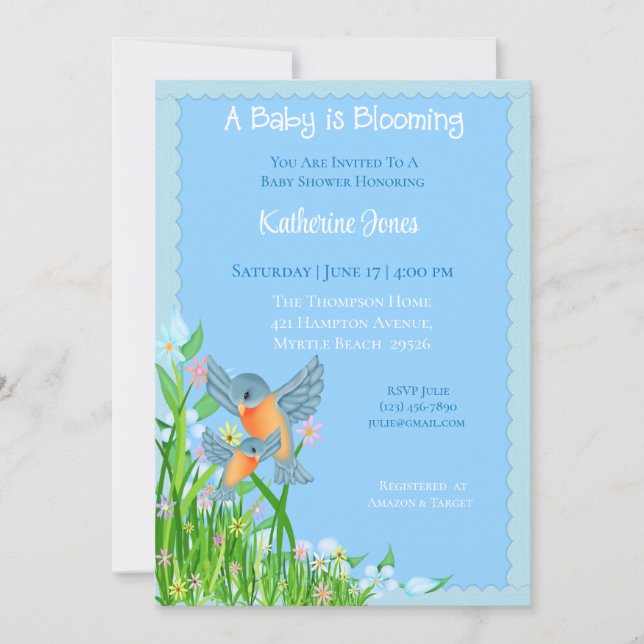 Inbjudan till Bluebirds Baby Shower (Framsida)