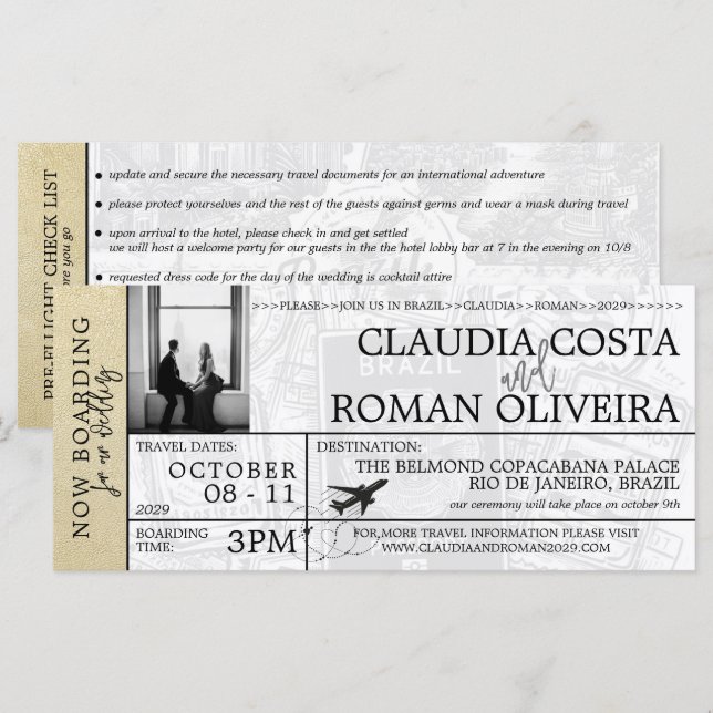 Inbjudan till boardingpass för Champagne Brazilien (Fram/baksida)