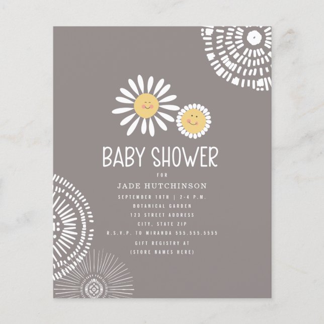 Inbjudan till Boho Baby Shower för budgetDaisy (Framsida)